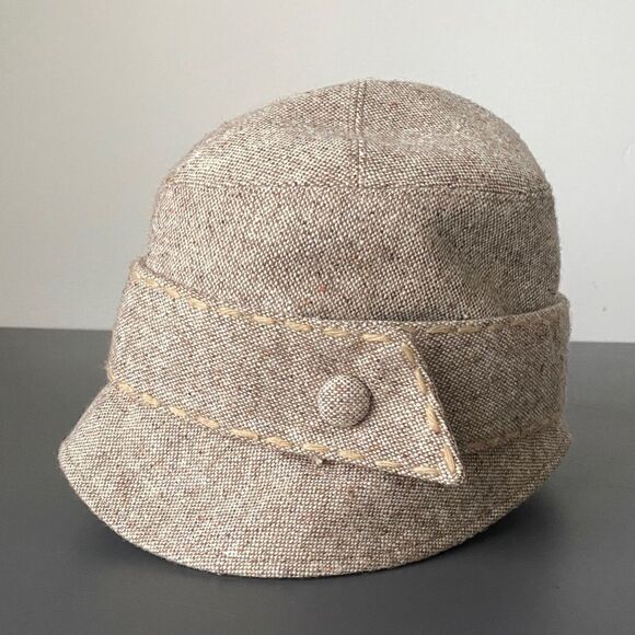Statement Tan Tweed Cloche Hat OS Preppy Cottagecore Structured Retro Classic main image 6